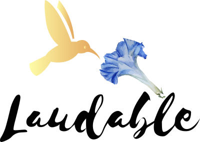 Laudable LLC logo of a hummingbird and flower